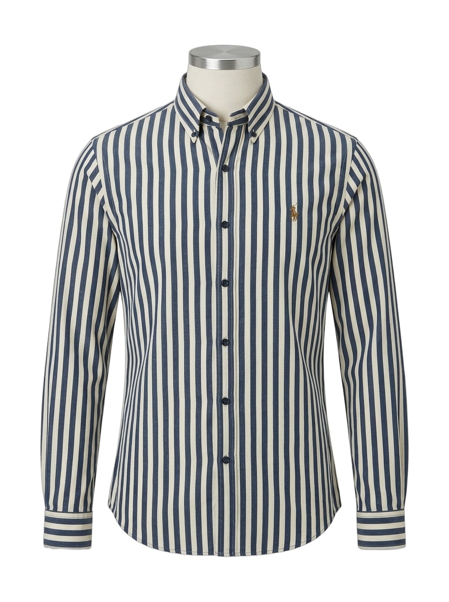 Navy & Cream Vertical Striped Oxford Shirt